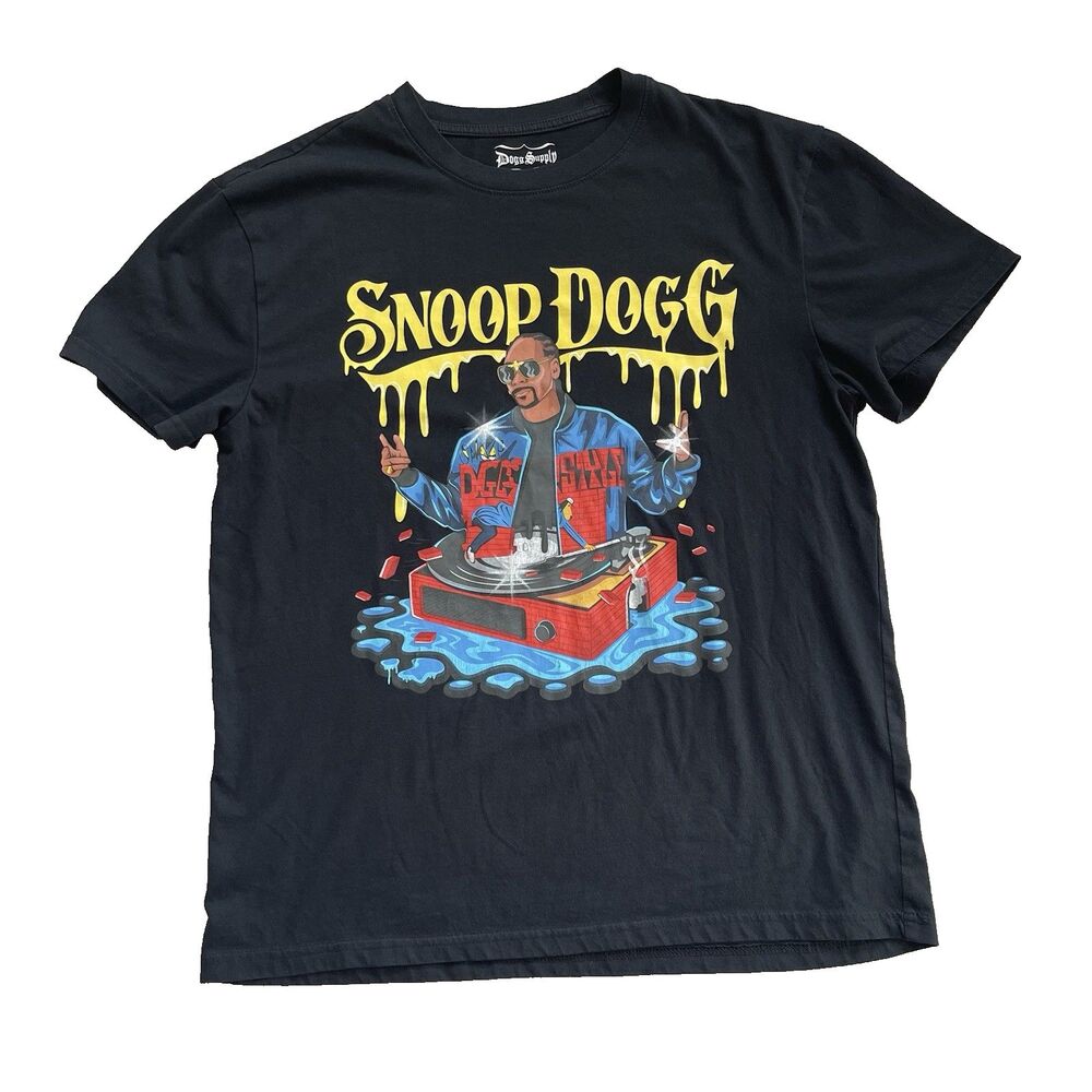 Snoop Dogg Graphic T-Shirt Mens M Black DJ Turntable Hip Hop Rap Tee Dogg Supply